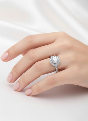 18K Weißgold Round Shaped Halo Diamanten Verlobungsring mit Pave