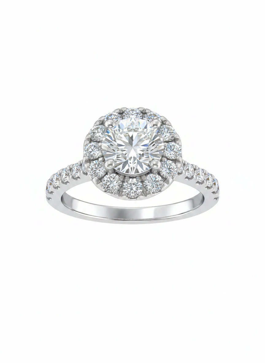 18K Weißgold Round Shaped Halo Diamanten Verlobungsring mit Pave