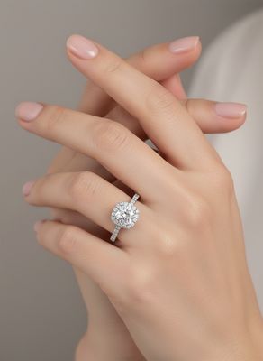 18K Weißgold Cushion Shaped Halo Diamanten Verlobungsring mit Pave