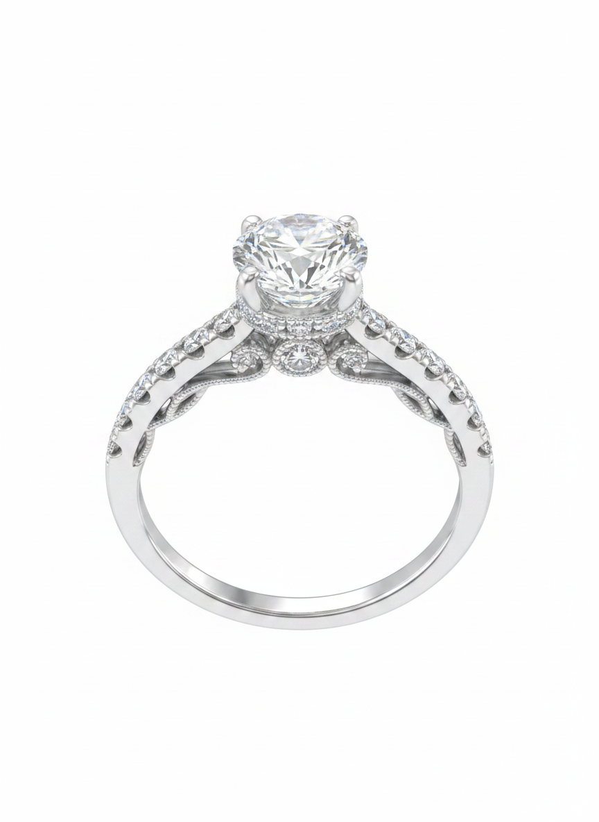 18K Weißgold Solitaire Mit Diamanten Auf Den Seiten