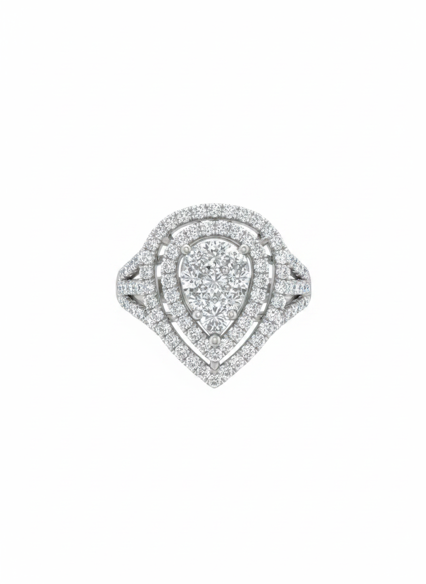 Pear Shaped Double Halo Verlobungsring 18K weiß Gold