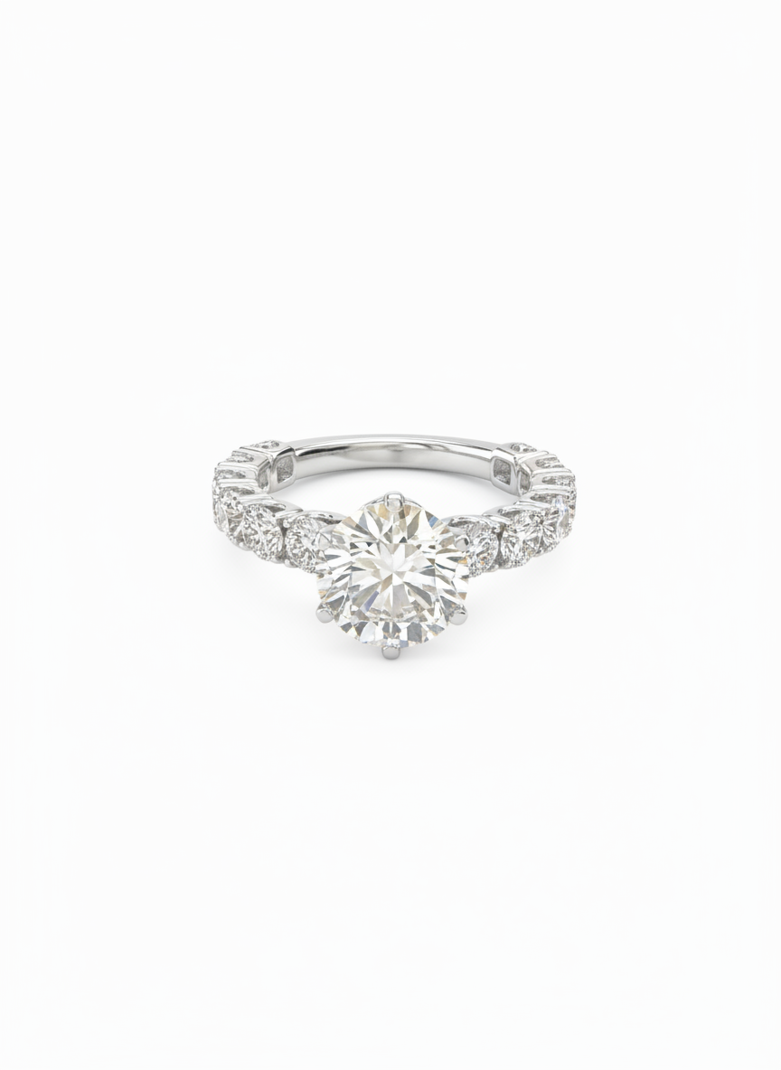 Brilliant Round Solitaire Mit Seitliche Diamanten Verlobungsring 18K weiß Gold