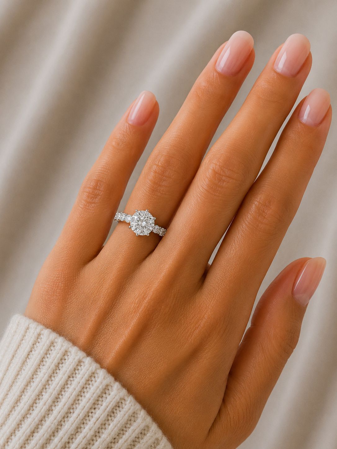 Brilliant Round Solitaire Mit Seitliche Diamanten Verlobungsring 18K weiß Gold