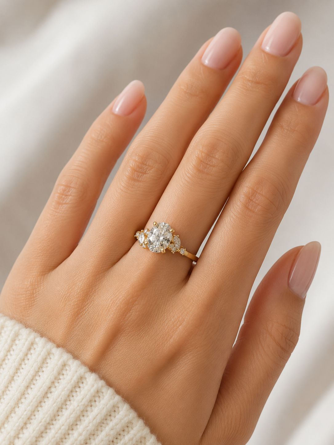 1,40Ct Oval Shaped Diamond Ring with Side Riviera Diamonds in 14K Gelbgold 1,40Ct Oval Shaped Diamond Ring with Side Riviera Diamonds in 14K Gelbgold