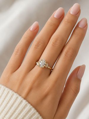 1,40Ct Oval Shaped Diamond Ring with Side Riviera Diamonds in 14K Gelbgold 1,40Ct Oval Shaped Diamond Ring with Side Riviera Diamonds in 14K Gelbgold