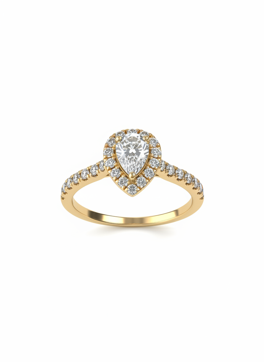 Pear Shaped Halo Diamanten Ring 18K Gelbgold