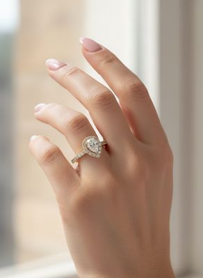 Pear Shaped Halo Diamanten Ring 18K Gelbgold Pear Shaped Halo Diamanten Ring 18K Gelbgold