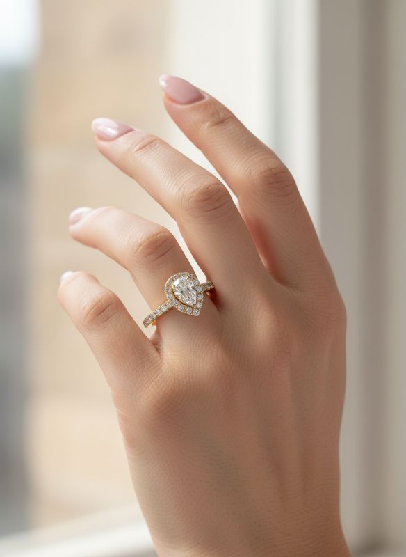 Pear Shaped Halo Diamanten Ring 18K Gelbgold Pear Shaped Halo Diamanten Ring 18K Gelbgold