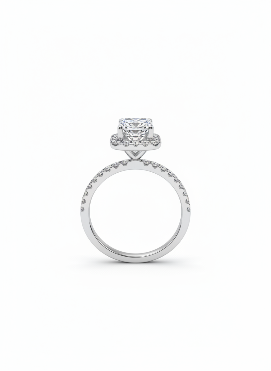Emerald Shaped Halo Verlobungsring 18K weiß Gold