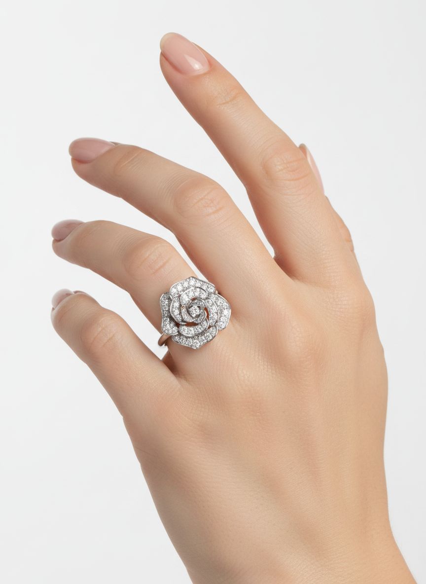 18k Weißgold Rosen Diamanten Ring