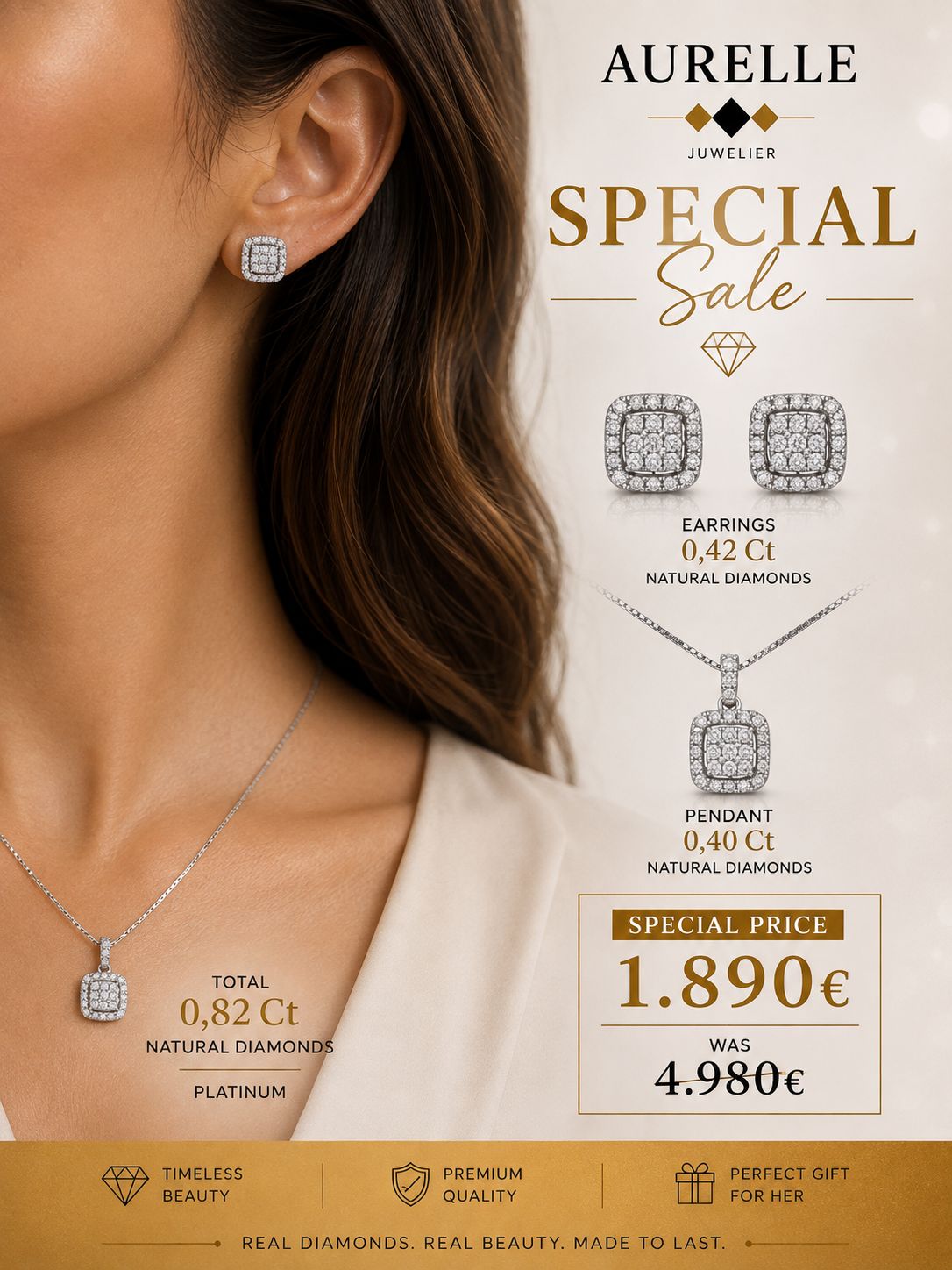 Cushion Shaped Diamant Set 18K WeißGold