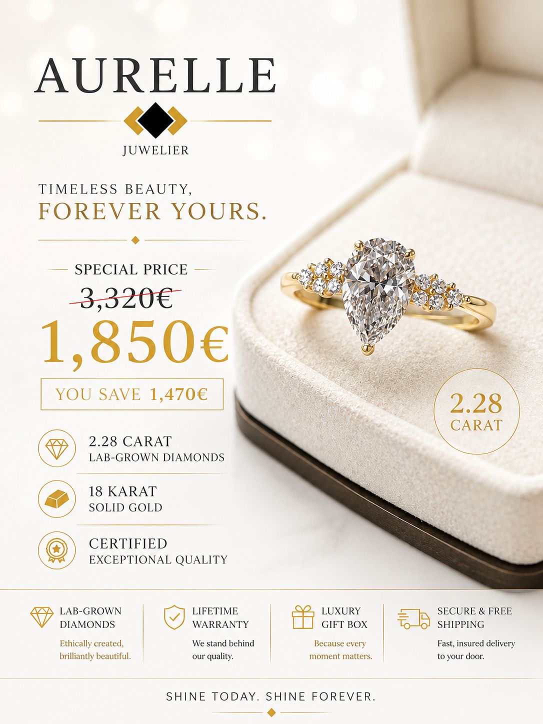 Pear Shaped Halo Diamanten Ring 18K Gelbgold