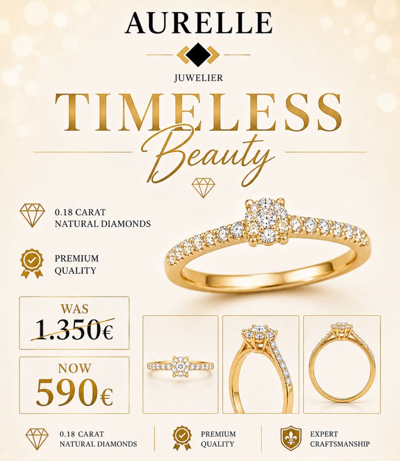 18K Gelbgold Flower Verlobungsring mit Seitensteinen 18K Gelbgold Flower Verlobungsring mit Seitensteinen
