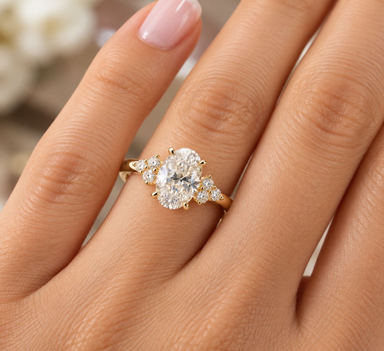 1,16Ct Oval Shaped Diamond Ring with Side Diamonds in 14K Gelbgold 1,16Ct Oval Shaped Diamond Ring with Side Diamonds in 14K Gelbgold