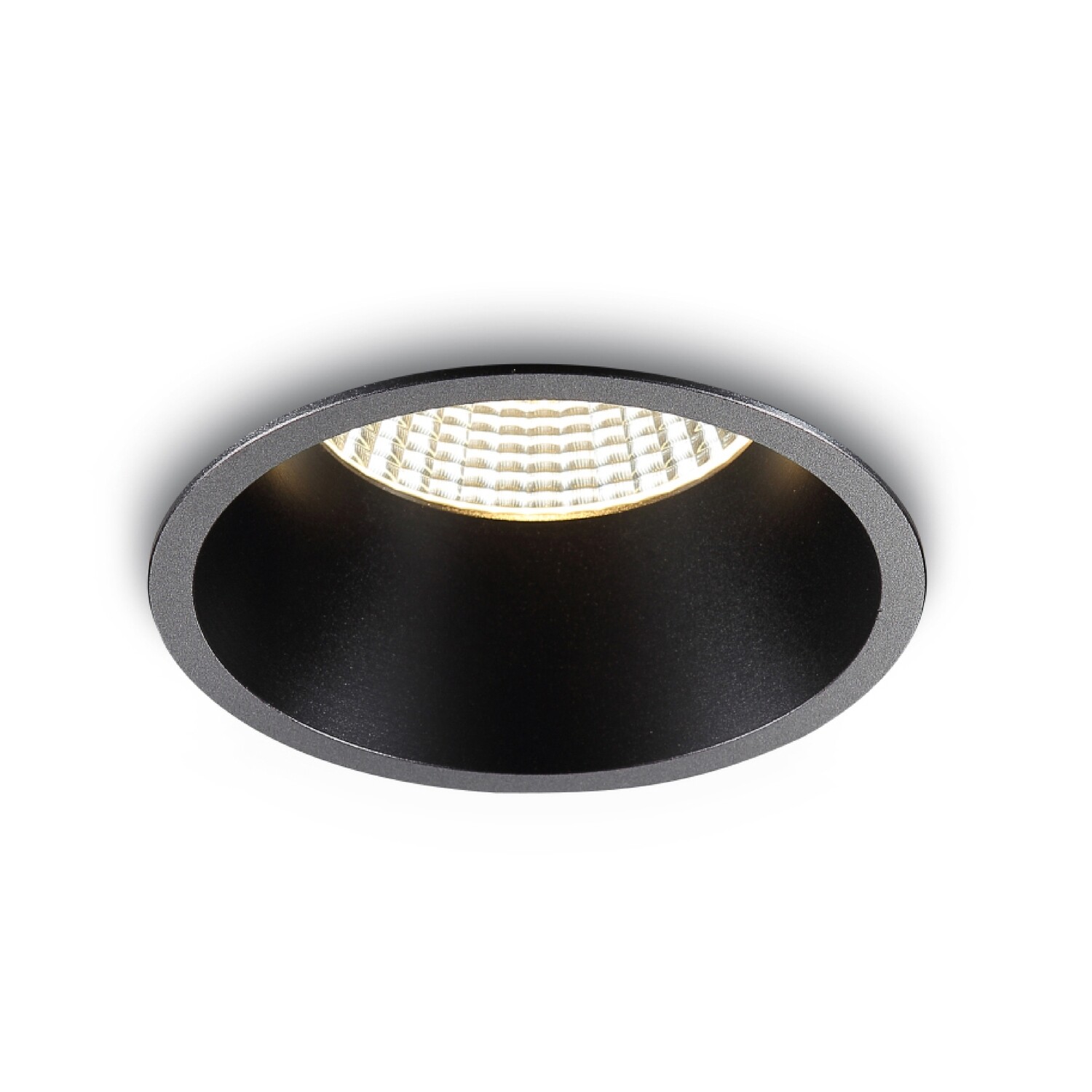 Lámpara tipo ojo de buey redondo de 5" luz profunda contorno negro tipo acrílico de luz cálida.