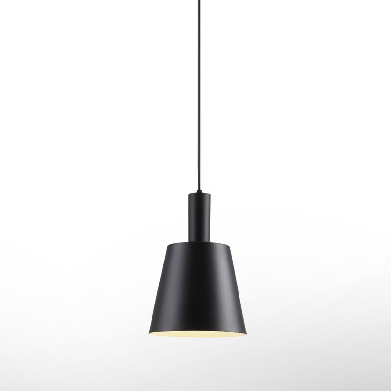 Lámpara colgante modelo Deco campana recta pequeña color negro y luz extra cálida