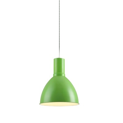 Lámpara colgante modelo Deco media campana curva mediana color verde limón alta brillantez y luz cálida