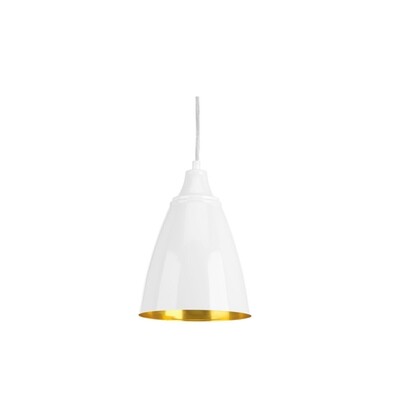 Lámpara suspender marca Hubbell modelo Deco Pure Collection en color blanco con borde dorado luz cálida