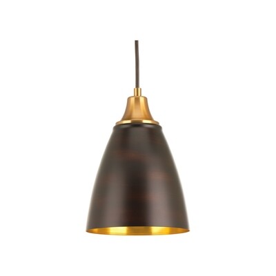 Lámpara suspender marca Hubbell modelo Deco Pure Collection en color bronce antiguo con interior dorado luz cálida