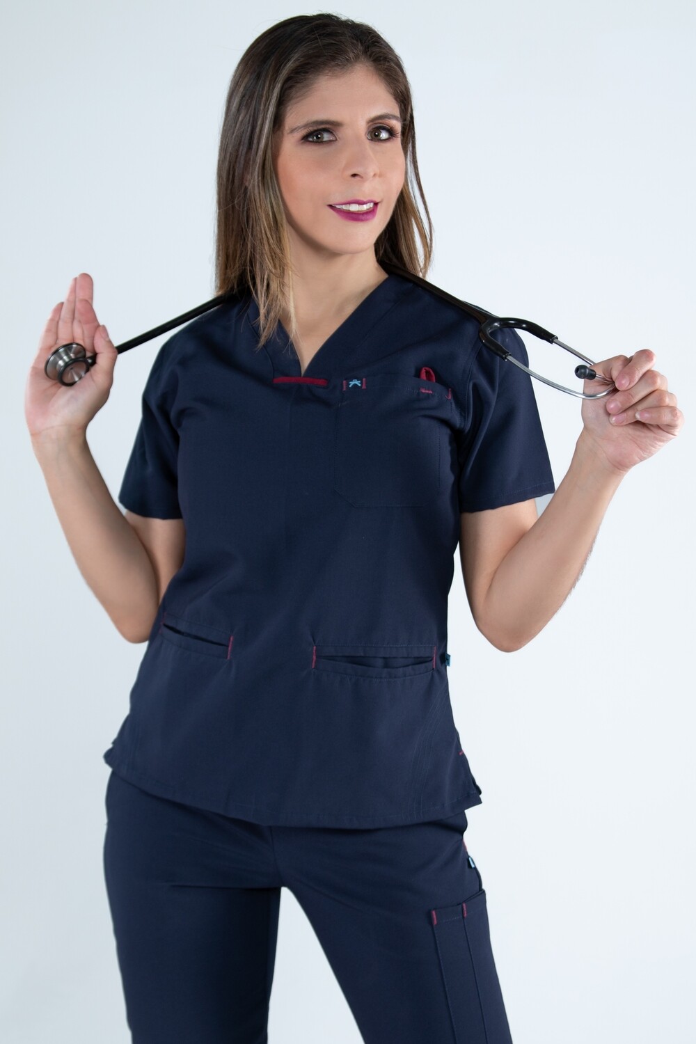 Top médico mujer fashion color navy con contrastes