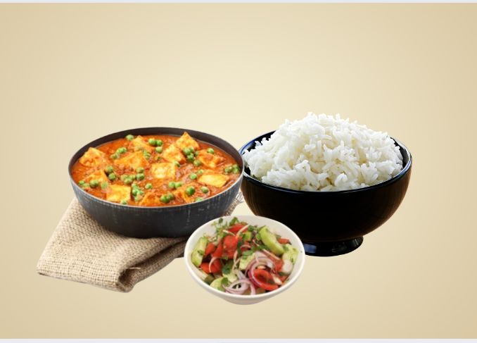 Matar Paneer + Chawal+ Salad