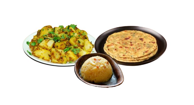 Jeera Aloo + Paratha + Suji Halwa
