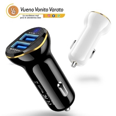 Cargador de Carro de 2 Puestos USB. Carga Rápida de 15W. Hasta 3.1A. Para Todo Tipo de Teléfonos Celulares. Samsung. Apple. Xiaomi. Huawei.