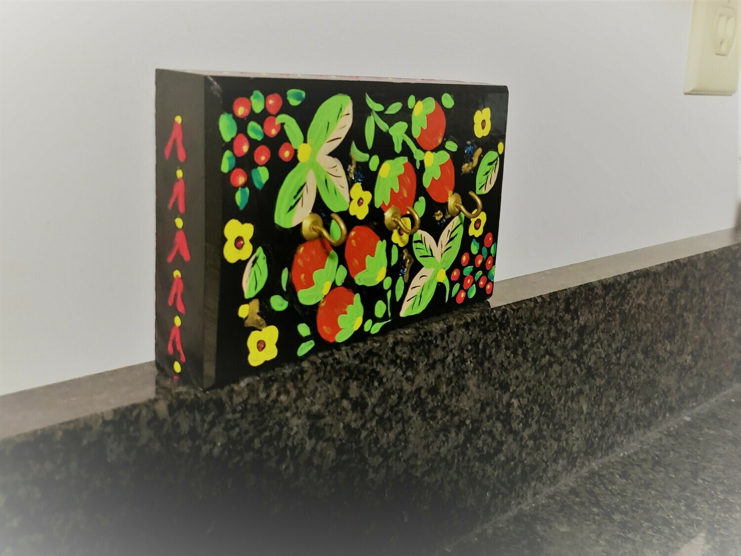 Decorative Wall Mount Key Holder &quot;Strawberries&quot;,  Artist: Lyubov Paskova Anderson
