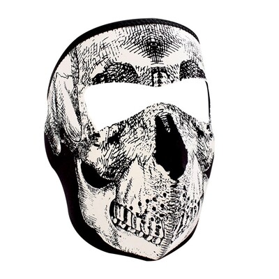 WNFM002G ZAN&reg; Full Mask- Neoprene- Black and White Skull- Glow