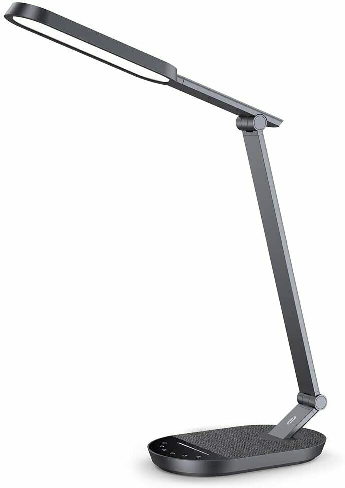 LED Desk Lamp, Eye-caring Table Lamps, Dimmable Office Lamp with 5V/2A USB Port, 5 Color Modes, Adjustable Brightness, Touch Control, Timer, Night Light