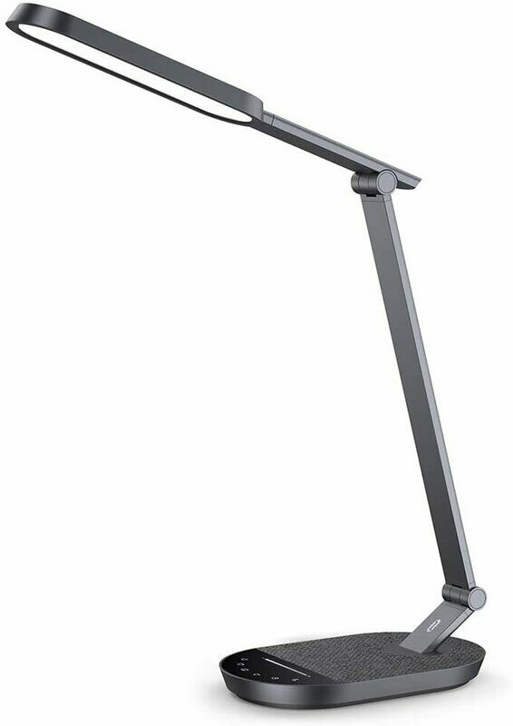 LED Desk Lamp, Eye-caring Table Lamps, Dimmable Office Lamp with 5V/2A USB Port, 5 Color Modes, Adjustable Brightness, Touch Control, Timer, Night Light