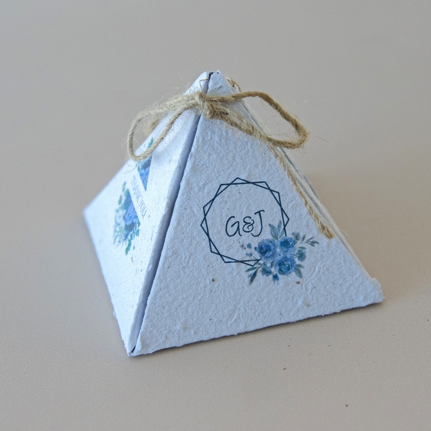 Growing Paper Pyramid Printed Outside 90mm x 90mm, twine attached