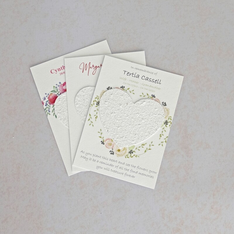 Recycled Paper Card with Growing Paper Heart Single Side Print 140mm x 100mm