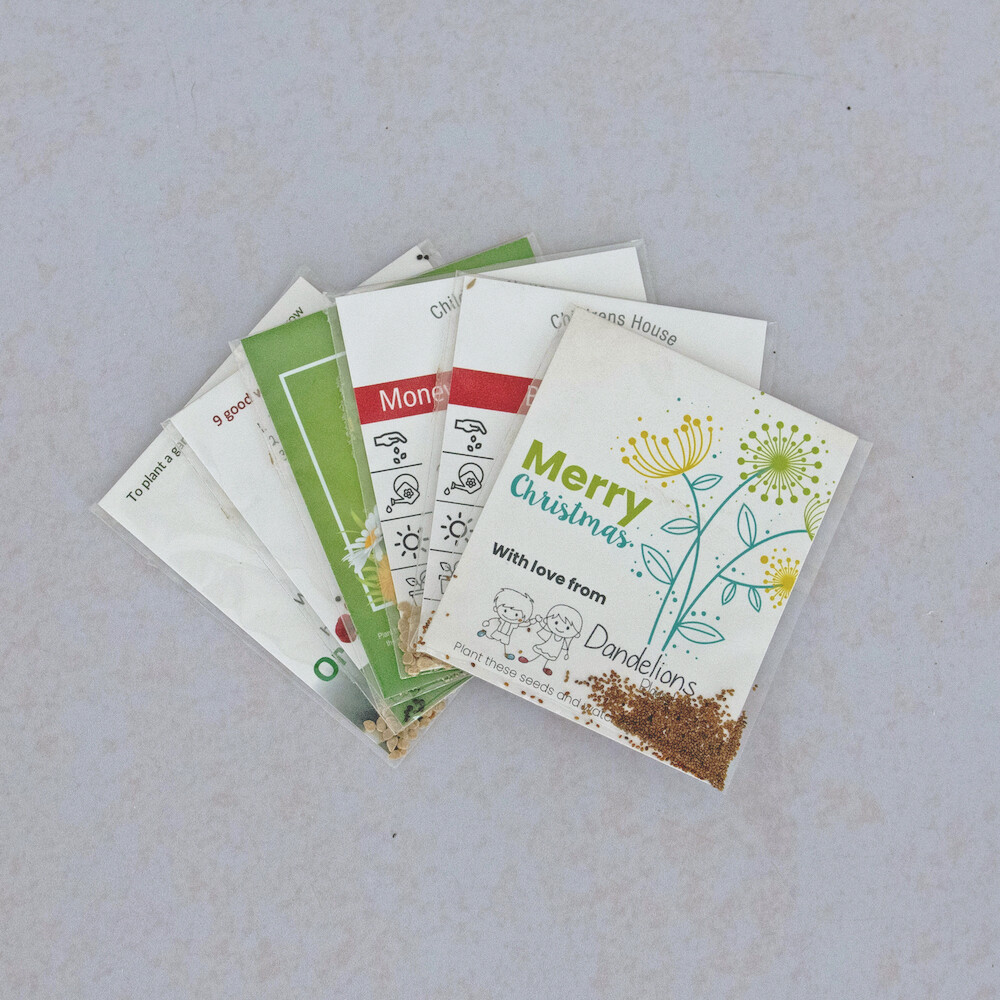 Seed Bags - Double Side Print - Polyprop bag with recycled back board pack with seeds inside