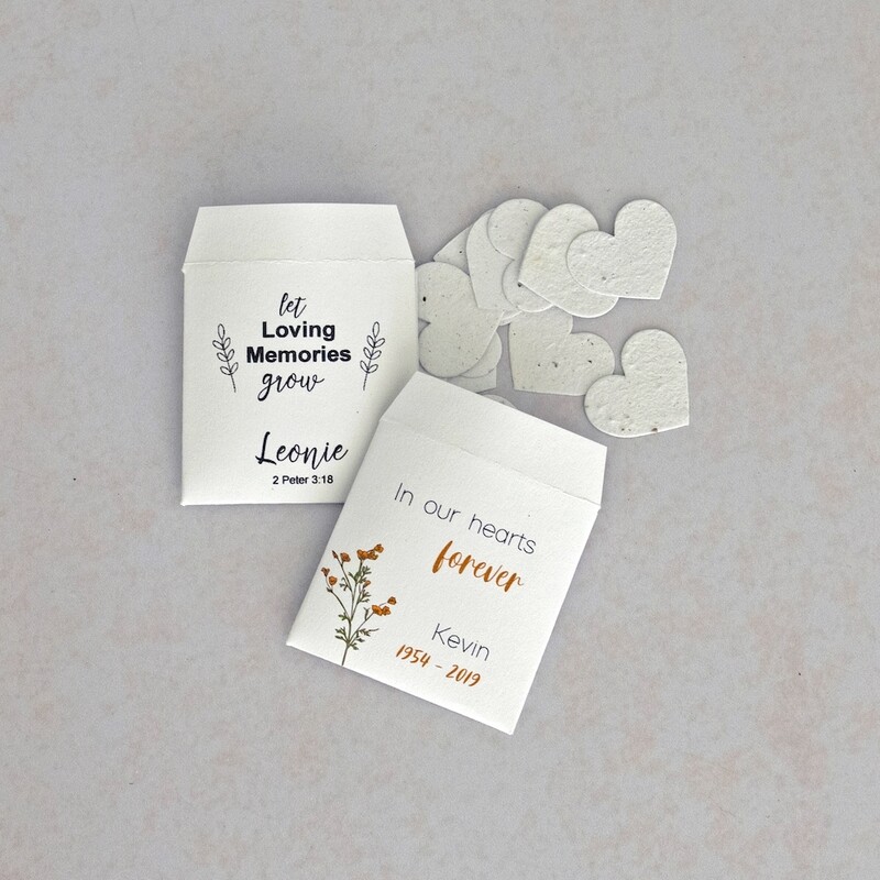 Recycled or Kraft Paper Envelope Packets 60mm x 60mm (small envelopes with 15 Growing Paper confetti shapes inside) Printing Outside