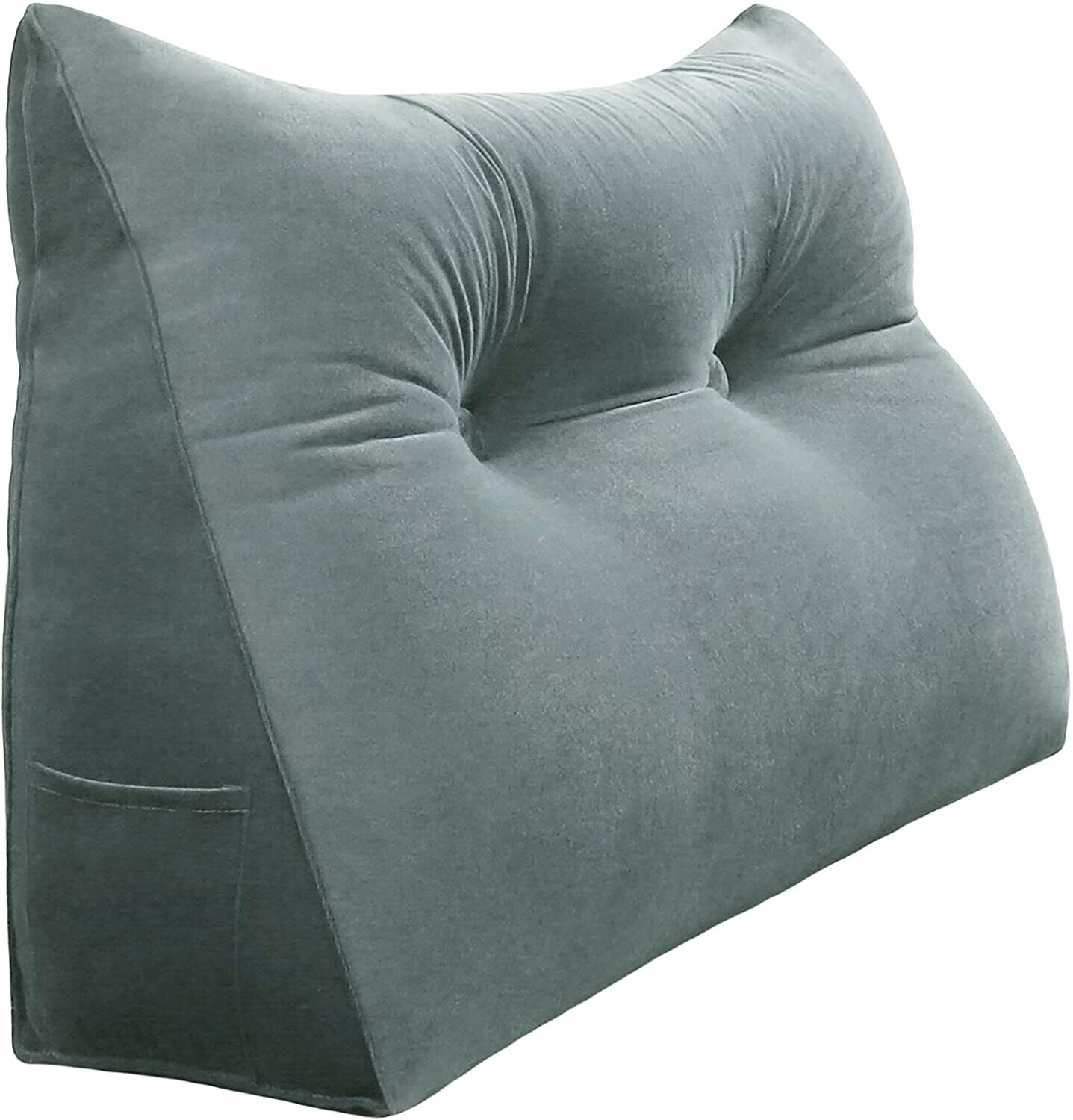 Backrest Wedge Reading Pillow Large Bolster Triangular Positioning Support Cushion for Headboard Day Bed Bunk Bed with Removable Cover Velvet Grey 91cm