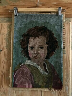 Borduurwerk jongetje (portret), detail uit 'El buen pastor' (Murillo)