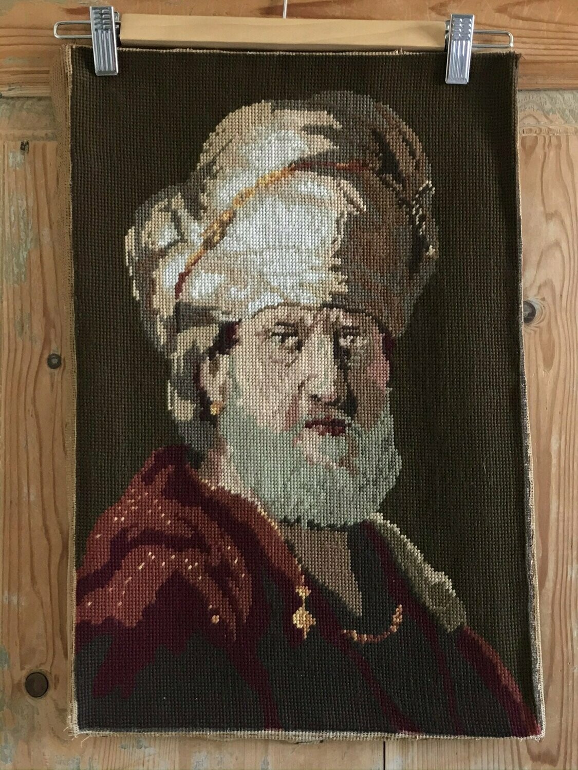 Borduurwerk 'De Oosterling' naar een schilderij van Rembrandt van Rijn