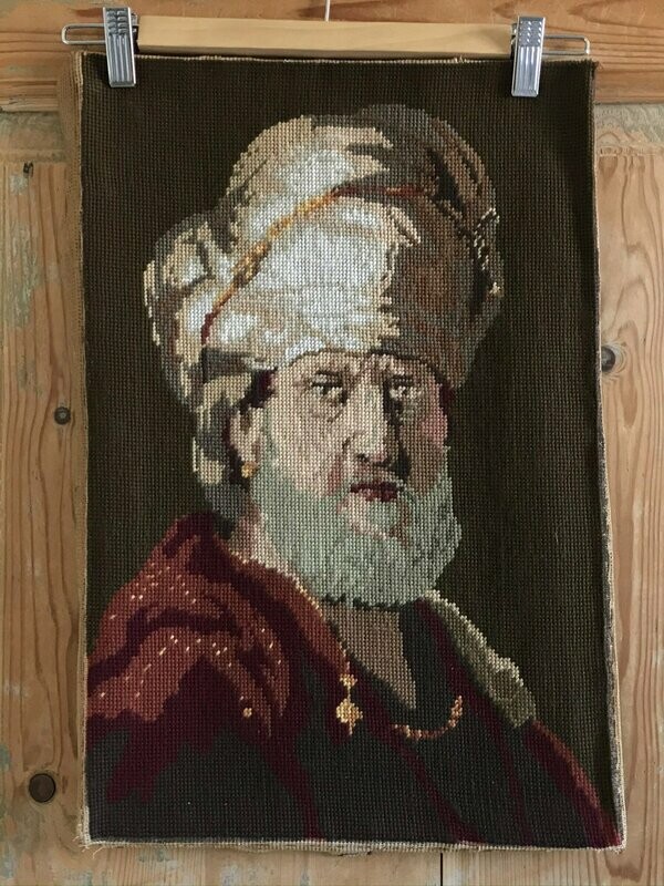 Borduurwerk 'De Oosterling' naar een schilderij van Rembrandt van Rijn
