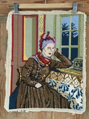 Borduurwerk dame bij het raam (folklore/klederdracht)