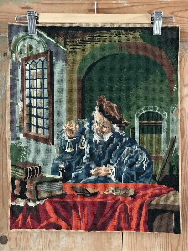 Borduurwerk 'De Goudweger' naar een schilderij van Salomon Koninck (leerling van Rembrandt)​