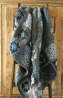 Plaid, IJslandse wol (100% wol, handwerk), nieuw. Grijs, blauw
