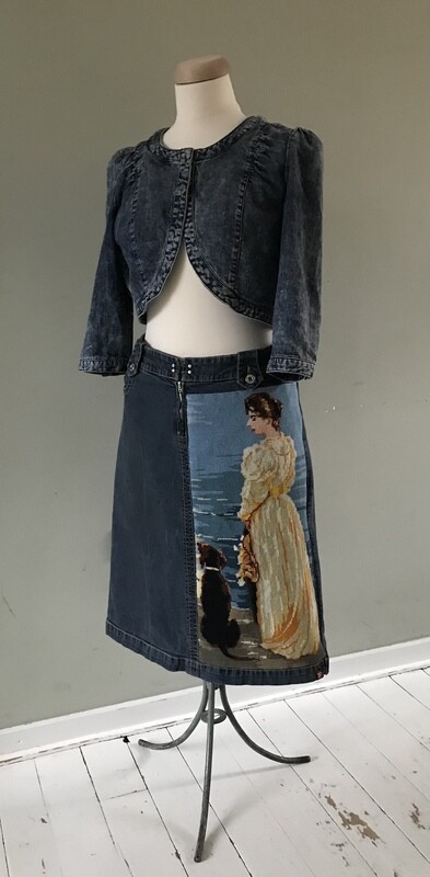 Rok met borduurwerk dame met hond. Mt 40/42