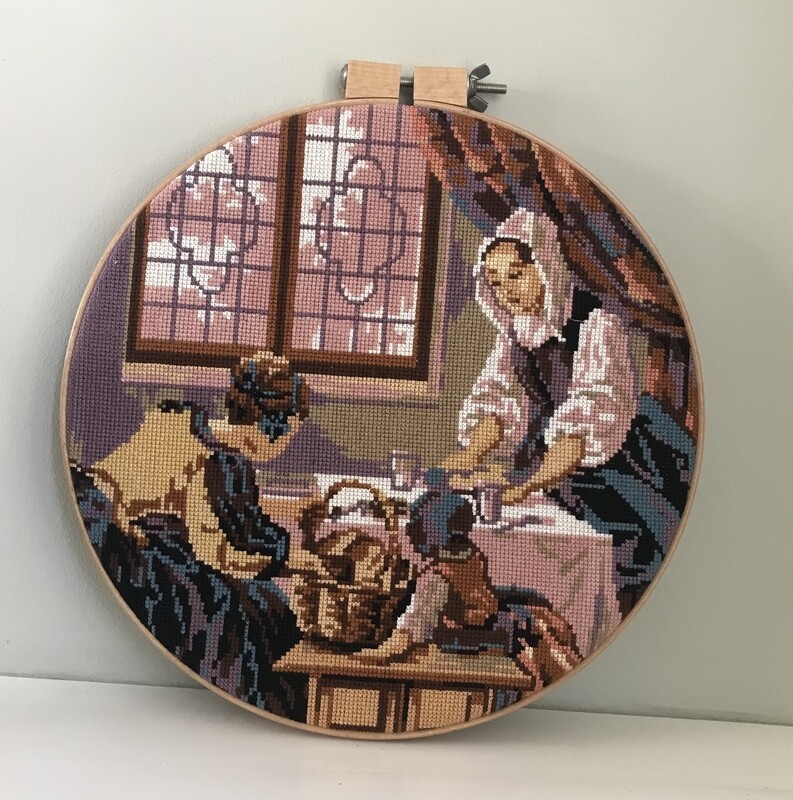 Kraamvisite , borduurwerk in deco-ring