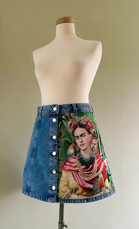 Spijker rok met gobelin paneel Frida Kahlo