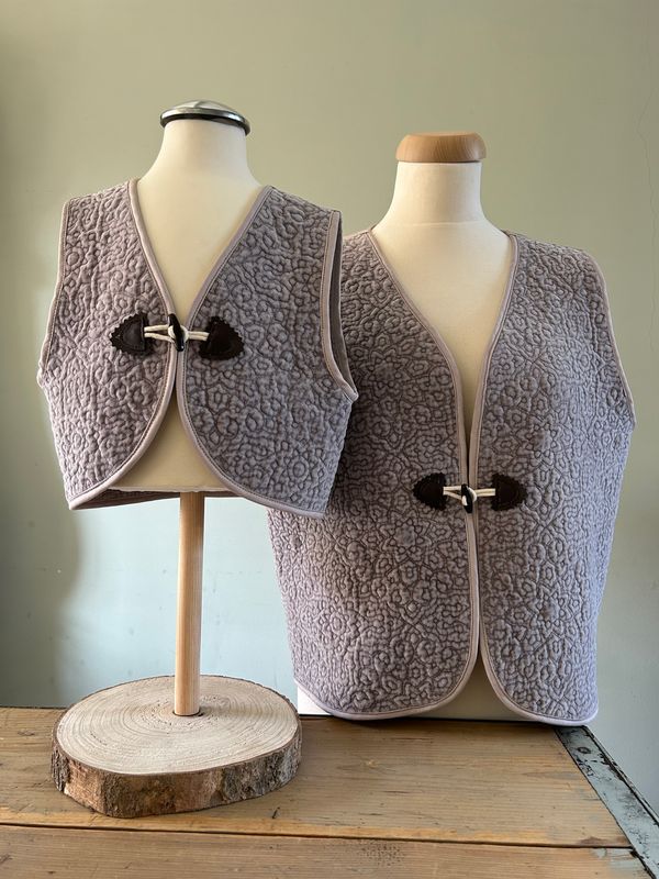 Bodywarmer / gilet (combi-pakket moeder en kind) katoenen velours
