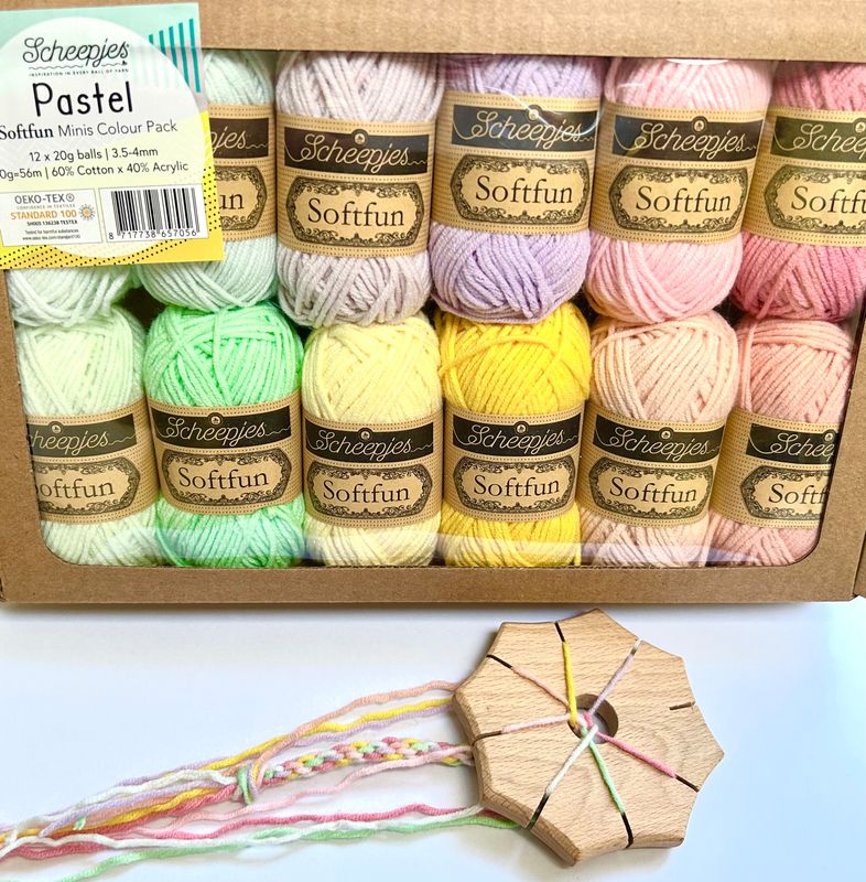 Knoop-ster - set met garen softfun pastel XL
