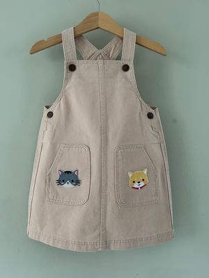 Overgooiertje beige met applicaties poesjes en bloemen , mt98