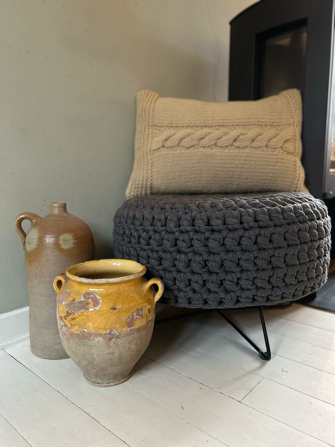 Kussen, gebreid met kabel 100% wol,