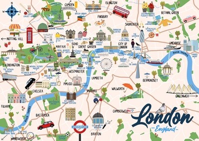 London, England - Map Print